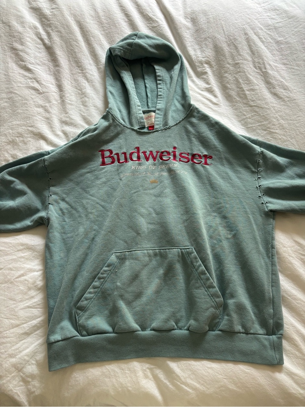 PacSun Teal Pullover Hoodie with Red Budweiser Logo